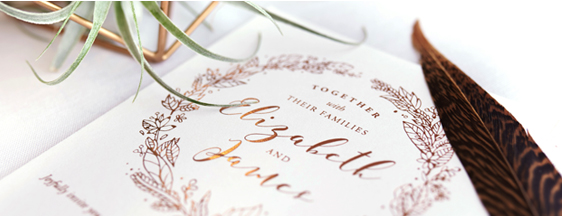 Rustic invitation with customisable bronze foil stamped text and design