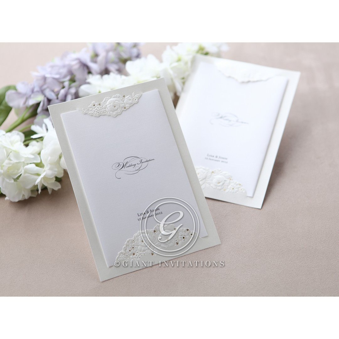 Embossed Floral Frame Personalised Wedding Invitation Giant Invitation