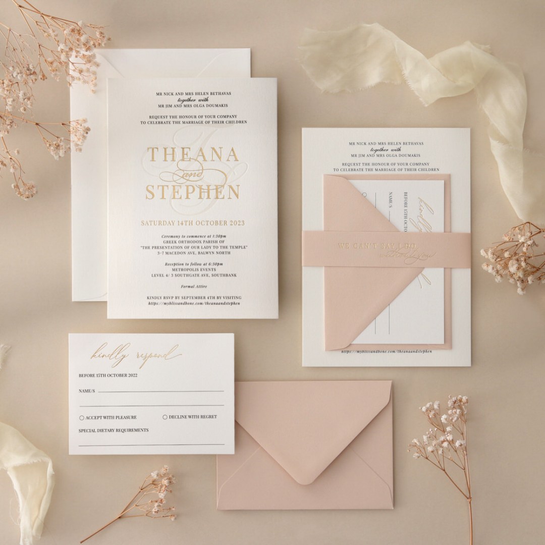 Pearl Foiled Initials with Gold - Wedding Invitations - FL-PR-01 - 189042