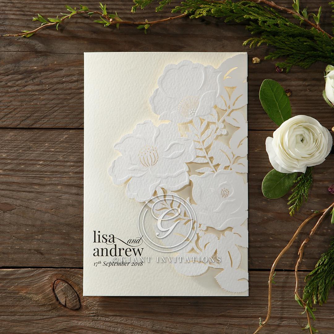 Elegant Floral Laser Cut wedding invitations HB15087
