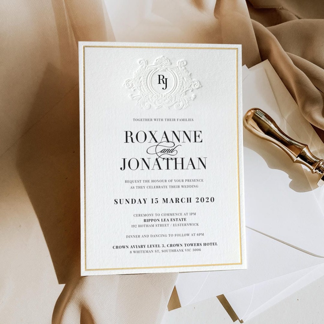 Gold Border & Debossed Crest - Wedding Invitations - IC330-PLP-FL-03 - 189222