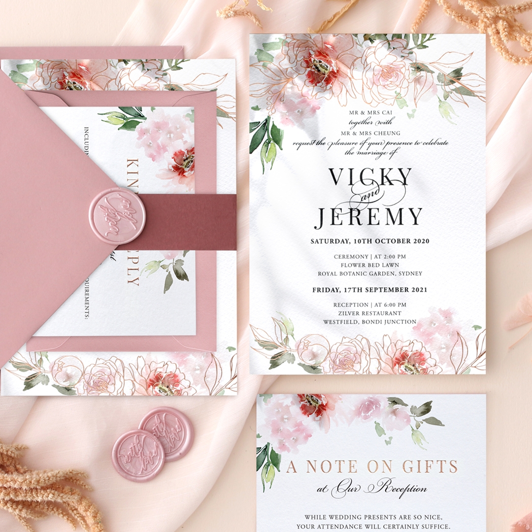 Foiled Blushing Florals - Wedding Invitations - PM-TI300-CP-PFL-RG-1 - 184551