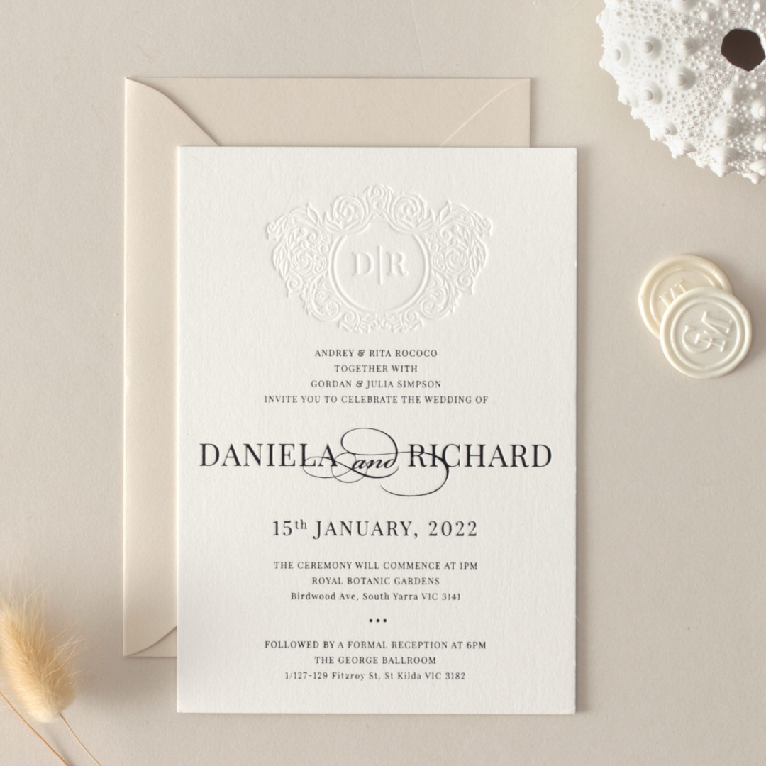 Blind Letterpress Crest with Foil - Wedding Invitations - WP-IC55-BLBF-01 - 184311