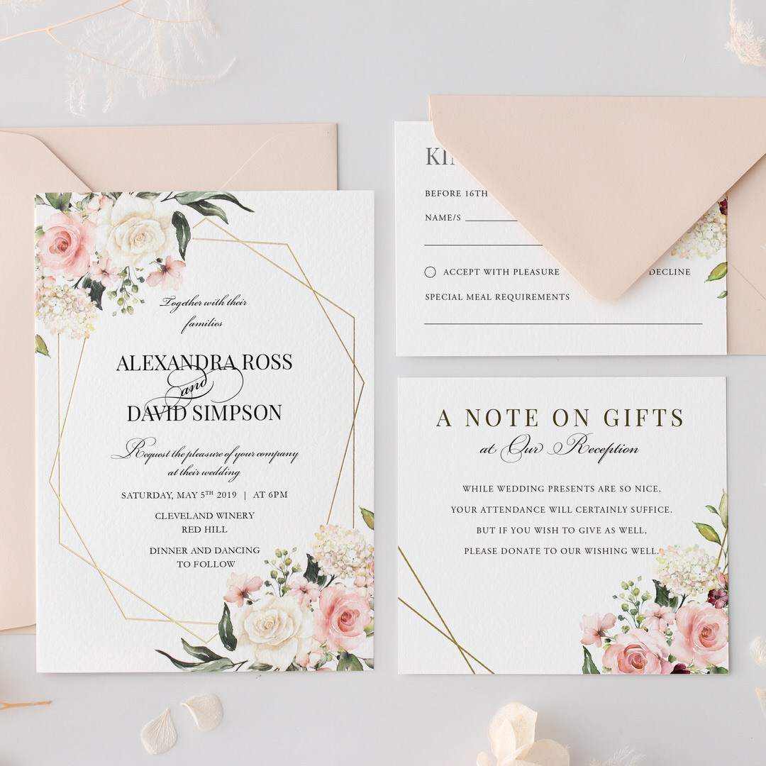 Economy Gold Floral Wedding Invitations