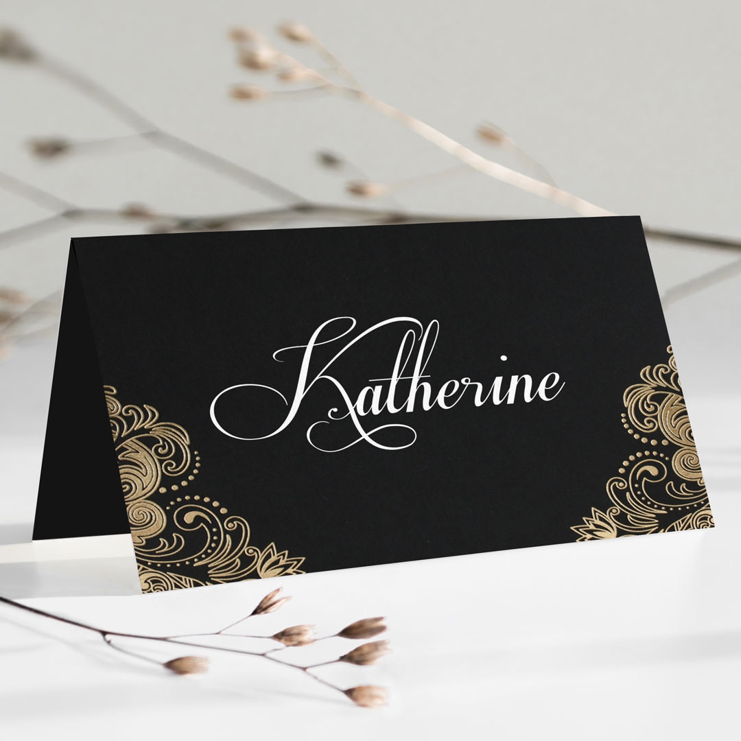 Glamorous Black Wedding Place Card - Place Cards - PD-MB300-PFL-GG-11 - 185657