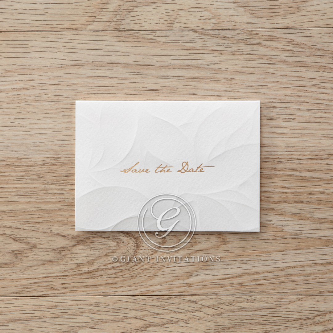 Elegantly White And Embossed Save the Date Wedding Card