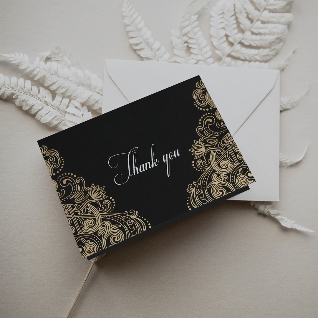 Glamourous Pre Foiled Black Thank You Card - Thank You Cards - YD-MB-PFL-GG-WI-11 - 185832