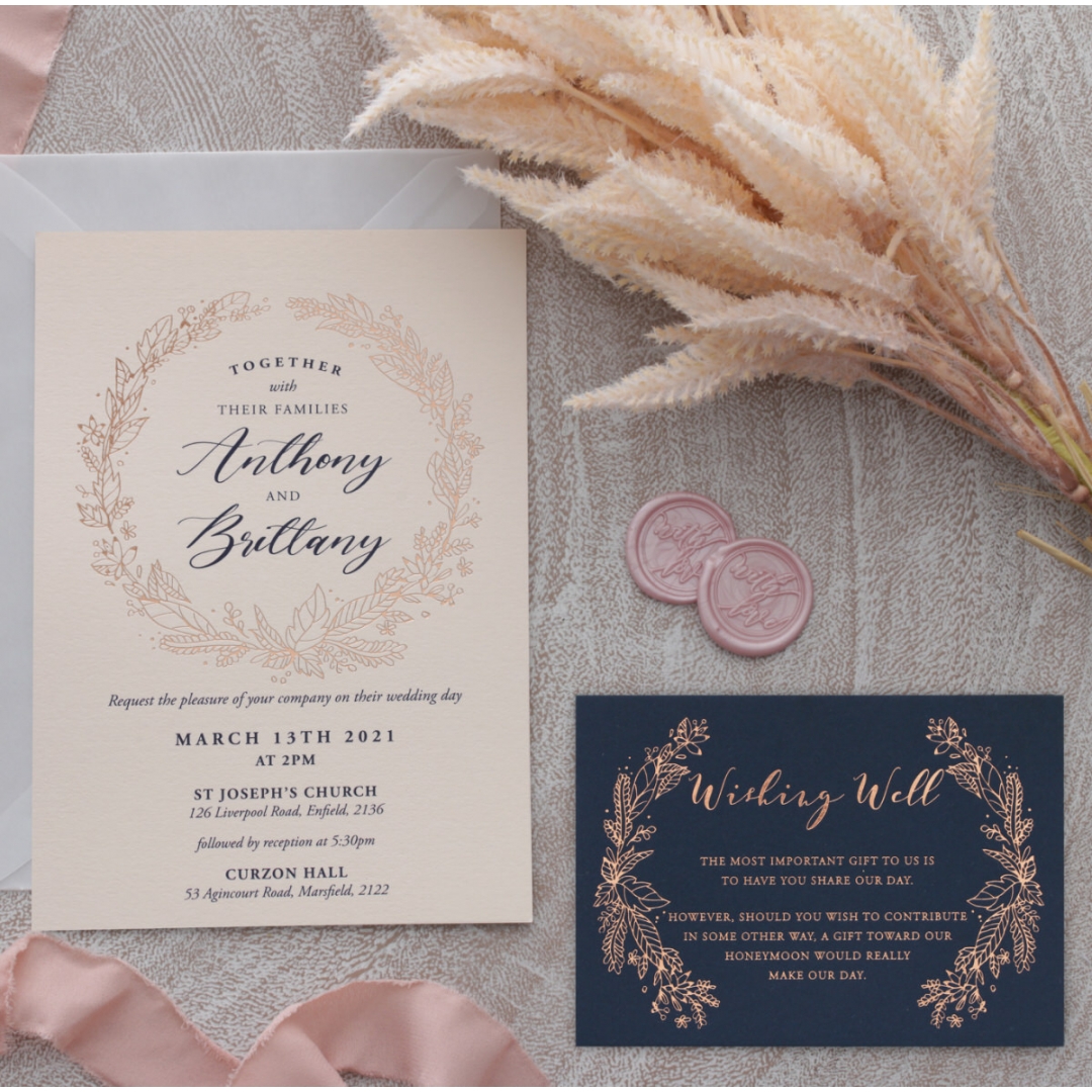 Pre Foiled Blush Floral Wreath - Wedding Invitations - PM-CP02-PFL-B-01 - 184714