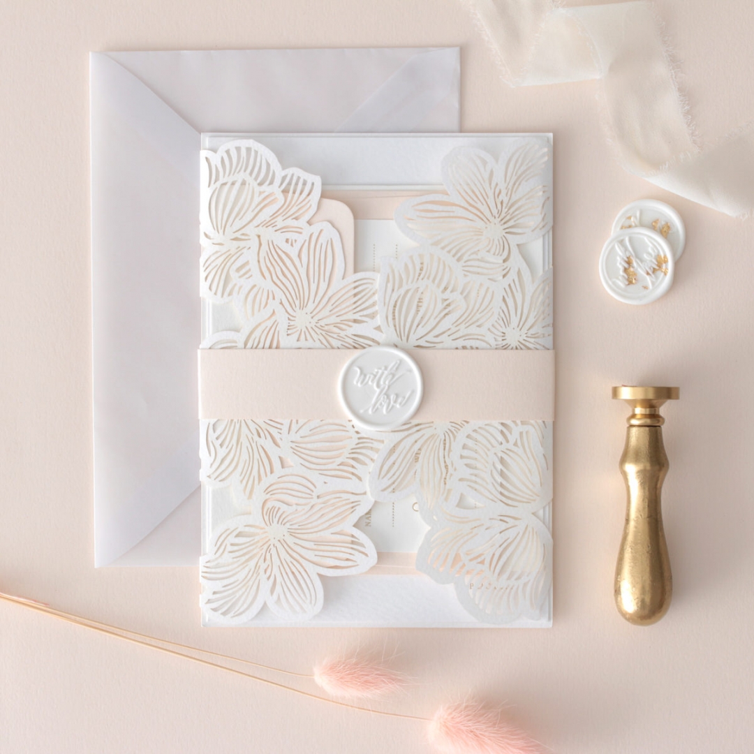 Foil Stamped Floral Laser Cut Elegance - Wedding Invitations - BH1680-F - 184163