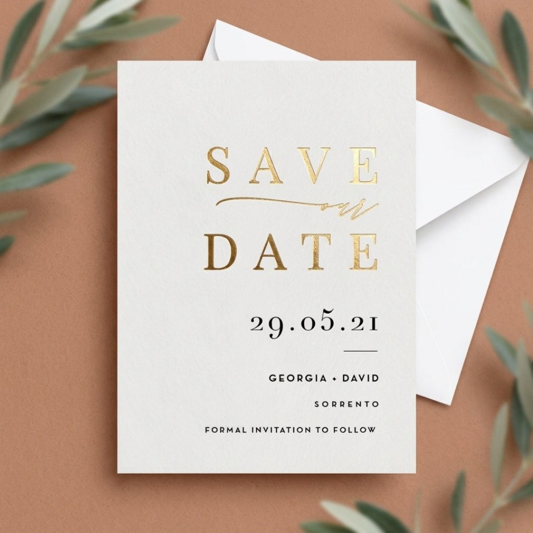 Gold Foil Modern Save the Date Cards - Save the Date - SD-KI300-PFLGG-12 - 189557
