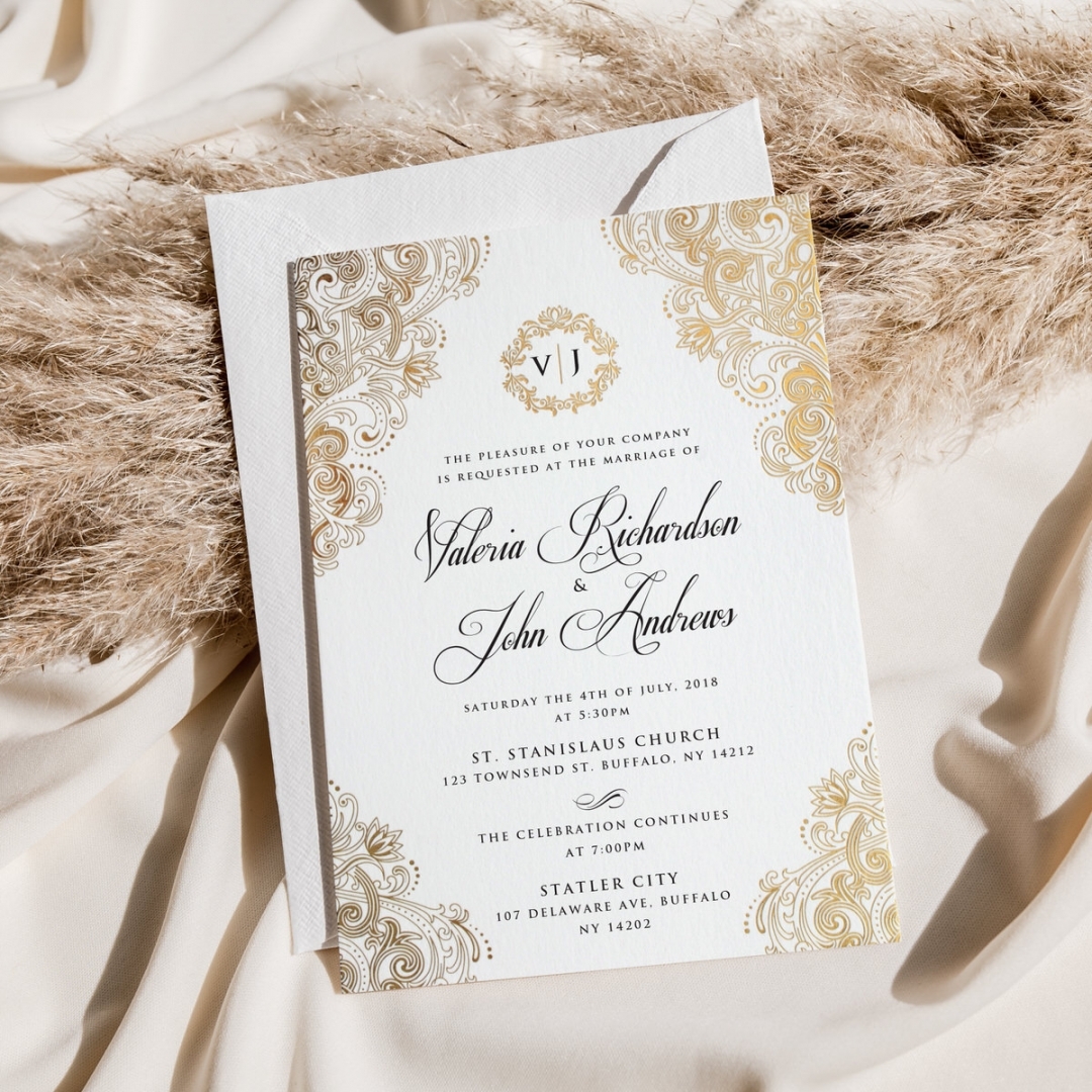 Glamorous Royalty: Gold Foil Imperial Frame Wedding Invites