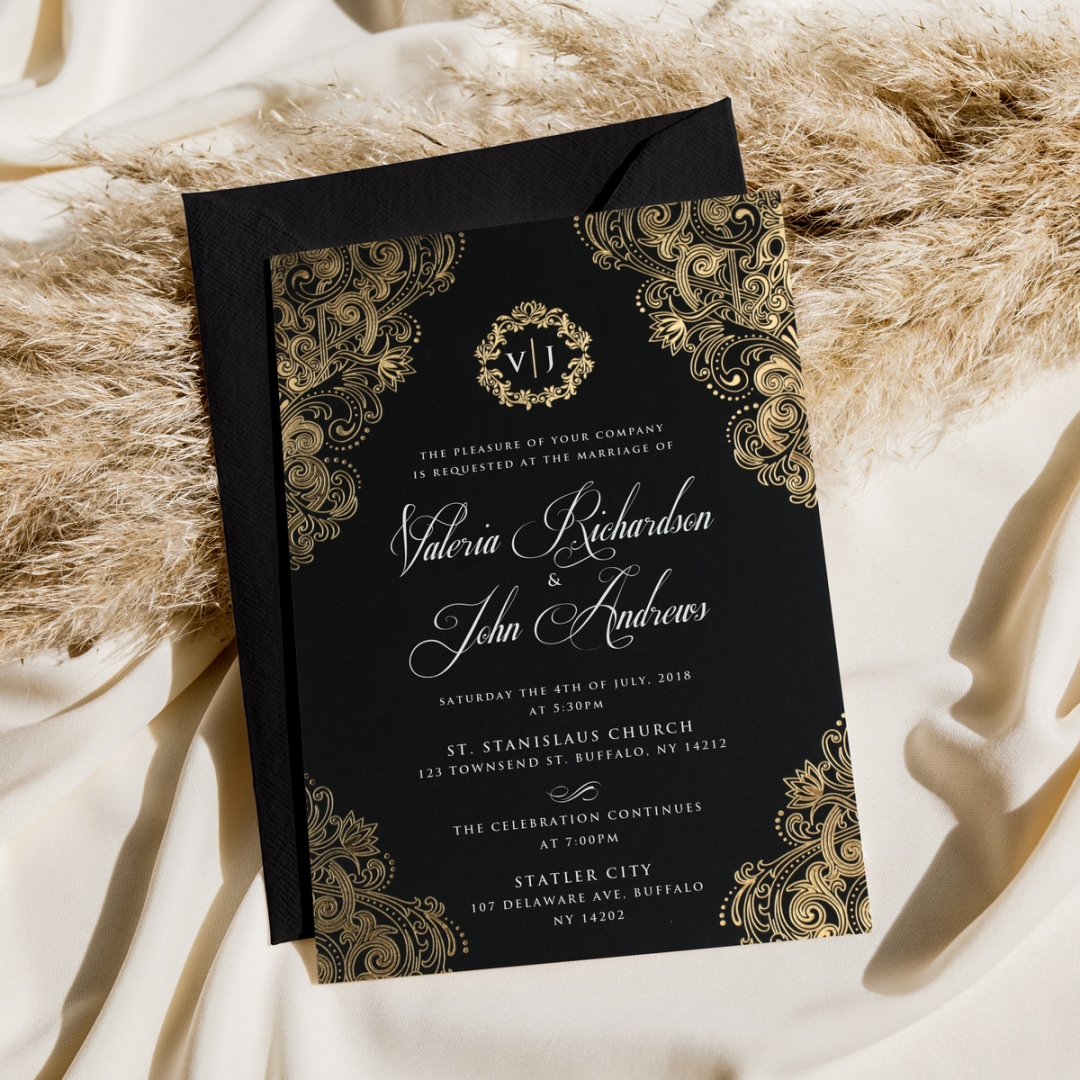 Black and White Imperial Glamour - Wedding Invitations - MB300-PFL-GG-01 - 184968