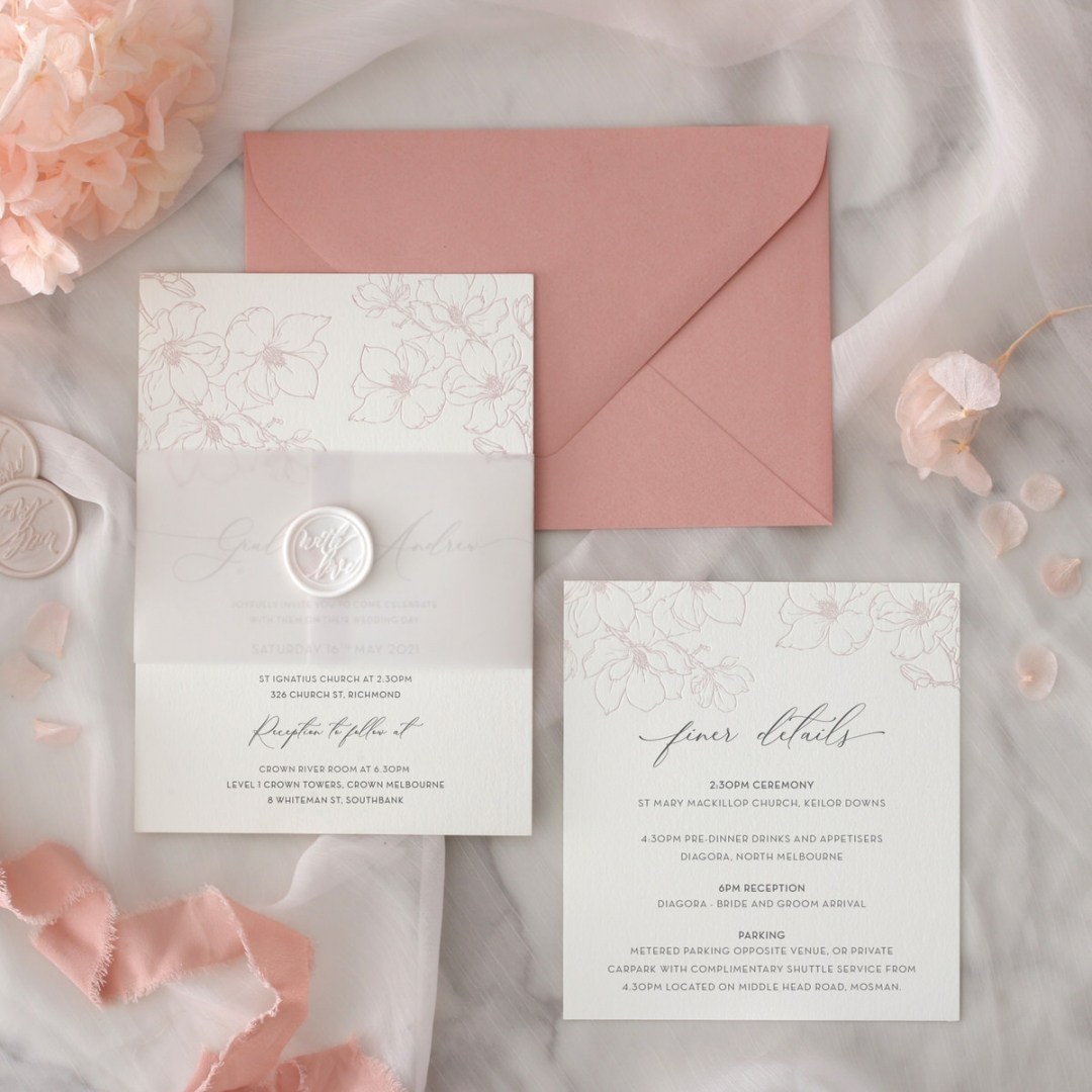 Blush Letterpressed Florals - Wedding Invitations - IC330-PLP-CL-01 - 189274