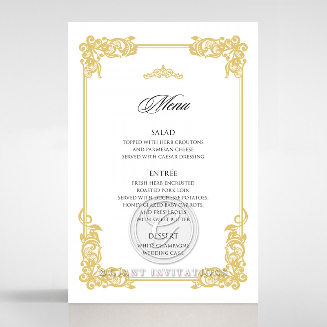 Divine Damask wedding reception menu card stationery design