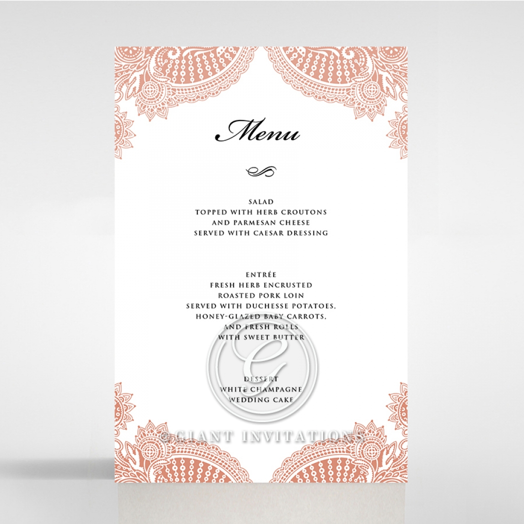 Regal Charm Letterpress wedding reception menu card stationery