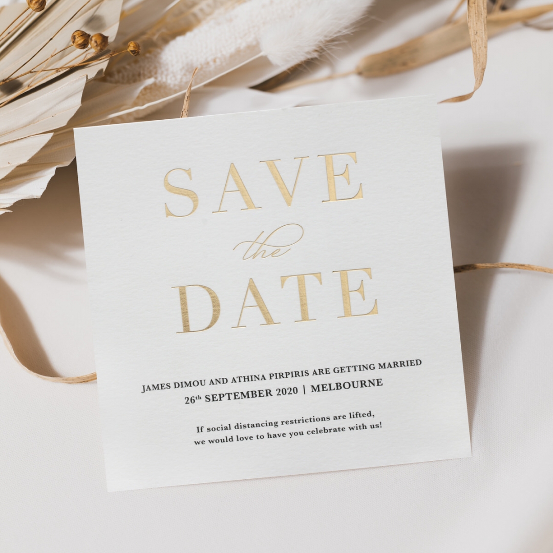 Foiled Save the Date on Blush and White - Wedding Invitations - SD-KI300-PFLGG-02-01 - 185055