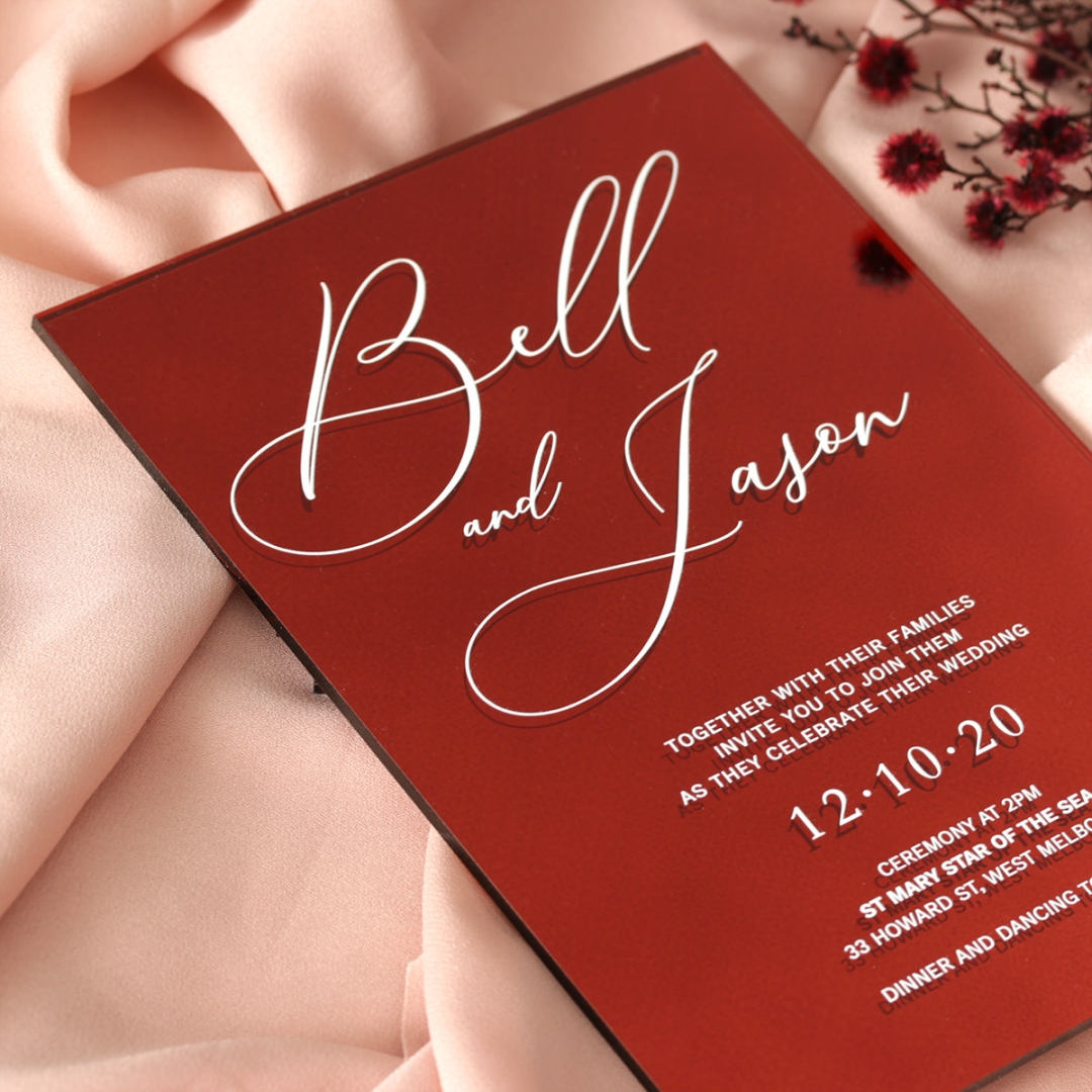 Captivating Red Mirror - Wedding Invitations - ACR-RDMR-WH-1 - 184372