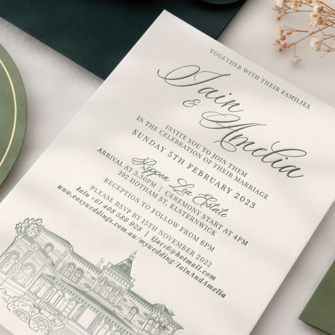 Sage Letterpressed Castle - Wedding Invitations - IC55-LP-SAGE - 189115