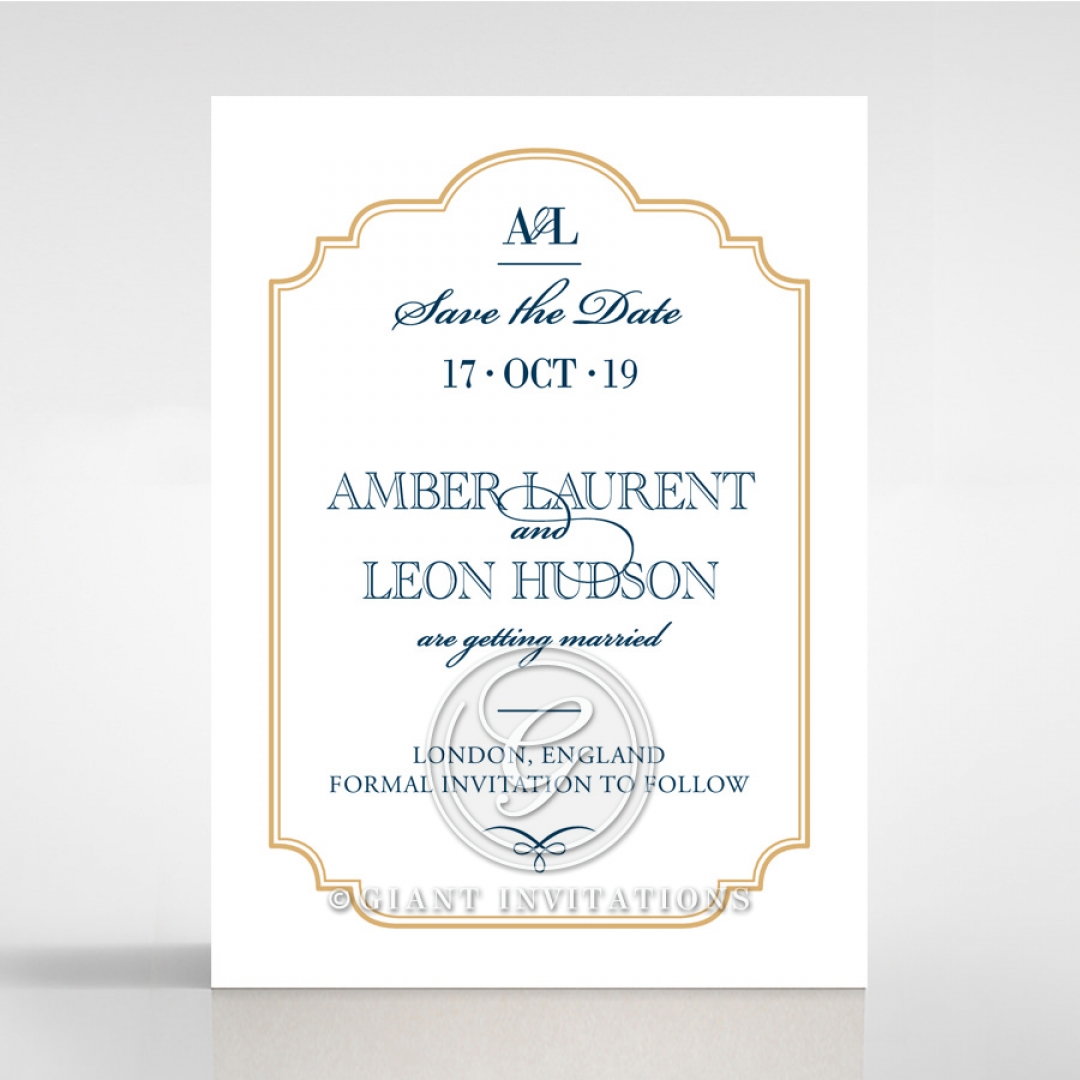 Noble Blue Gates save the date invitation stationery card design
