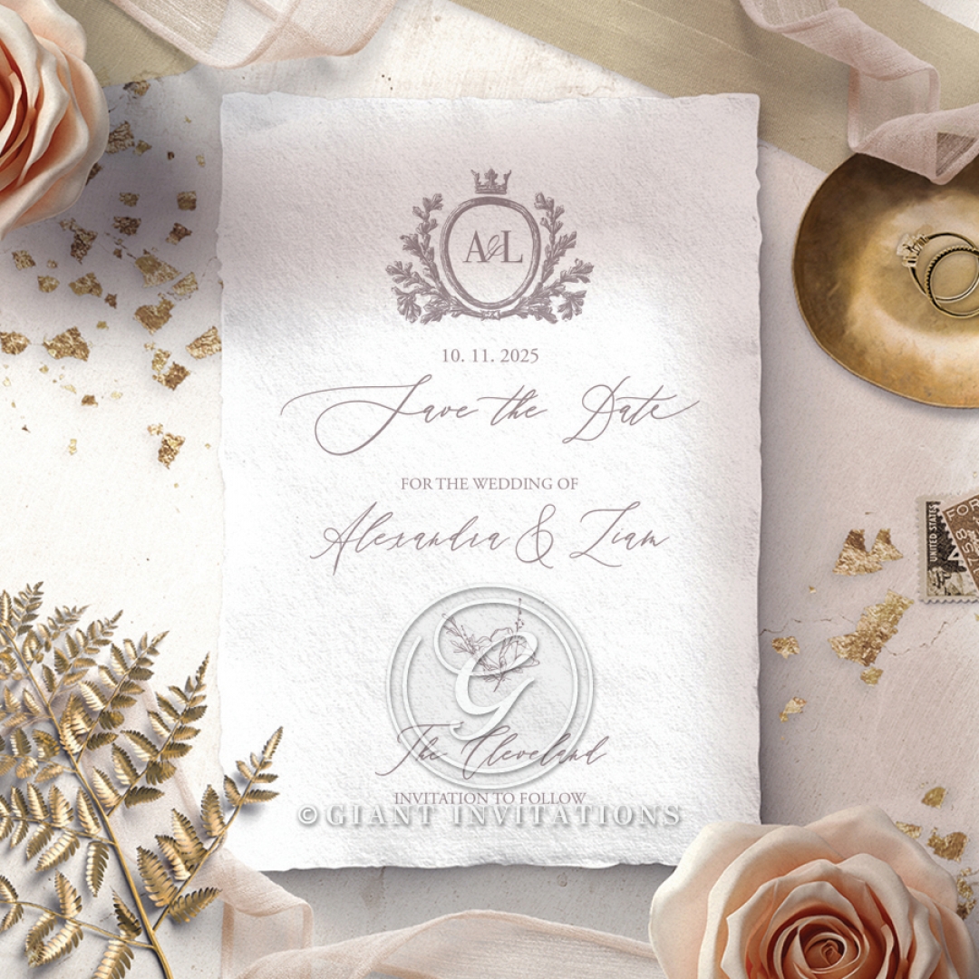 Royal Crest save the date wedding stationery card design