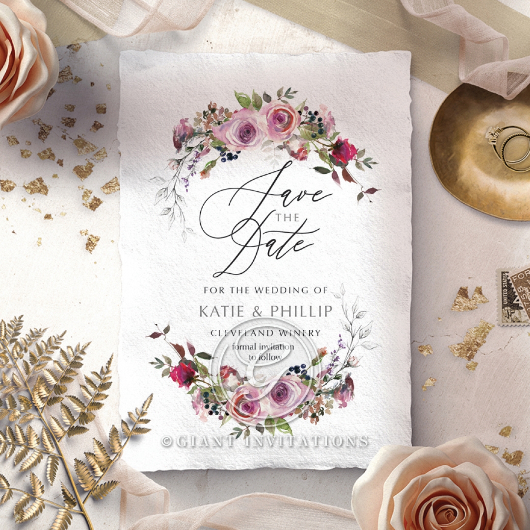 Watercolor Rose Garden save the date wedding card design