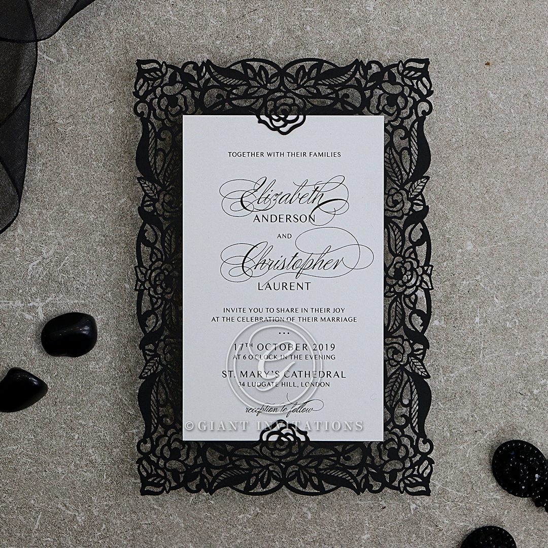 Gorgeous Black Floral Lux Wedding Invitation Card Design Black Floral Lux Invite Card Design
