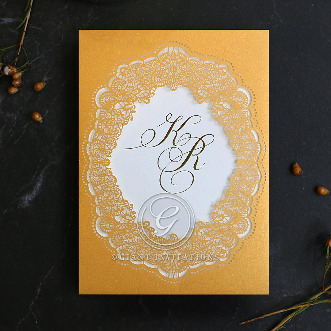 Charming Lace Frame with Foil Invite Design