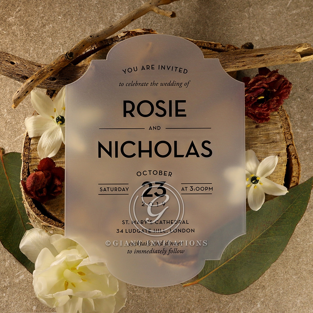 Frosted Chic Charm Acrylic Wedding Invite Card