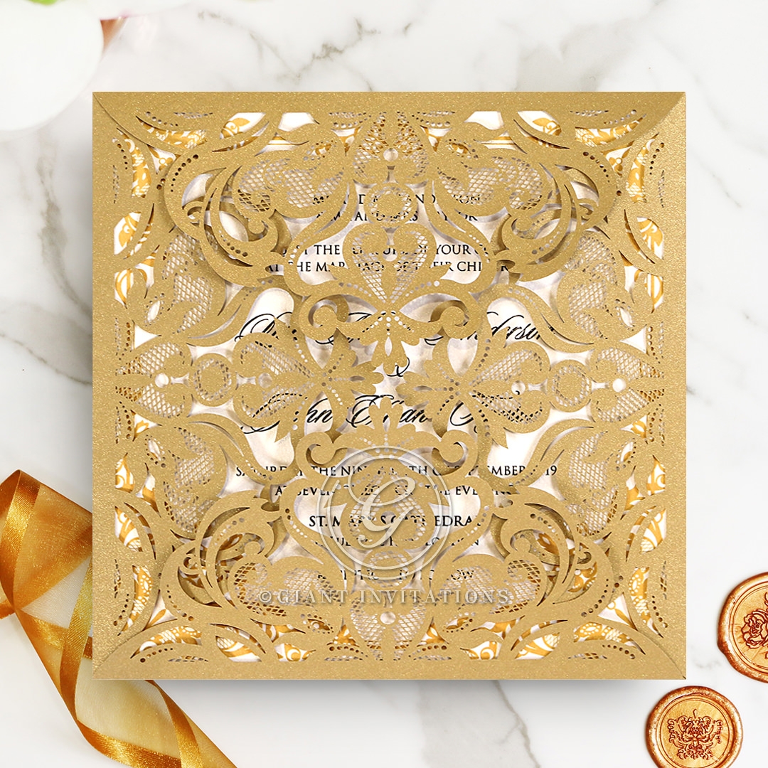 Golden Divine Damask Wedding Invitation Design