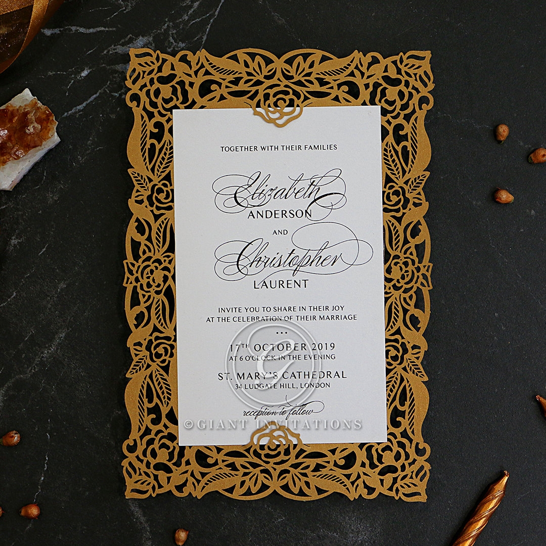 Golden Floral Framed Wedding Invite | Elegantly Captivating