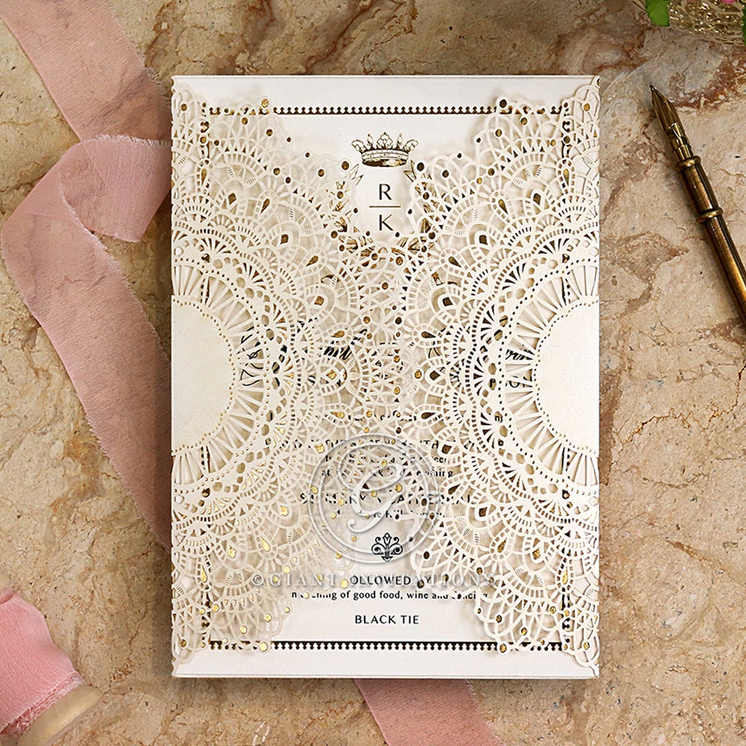 Ivory Doily Elegance with Foil Card Design