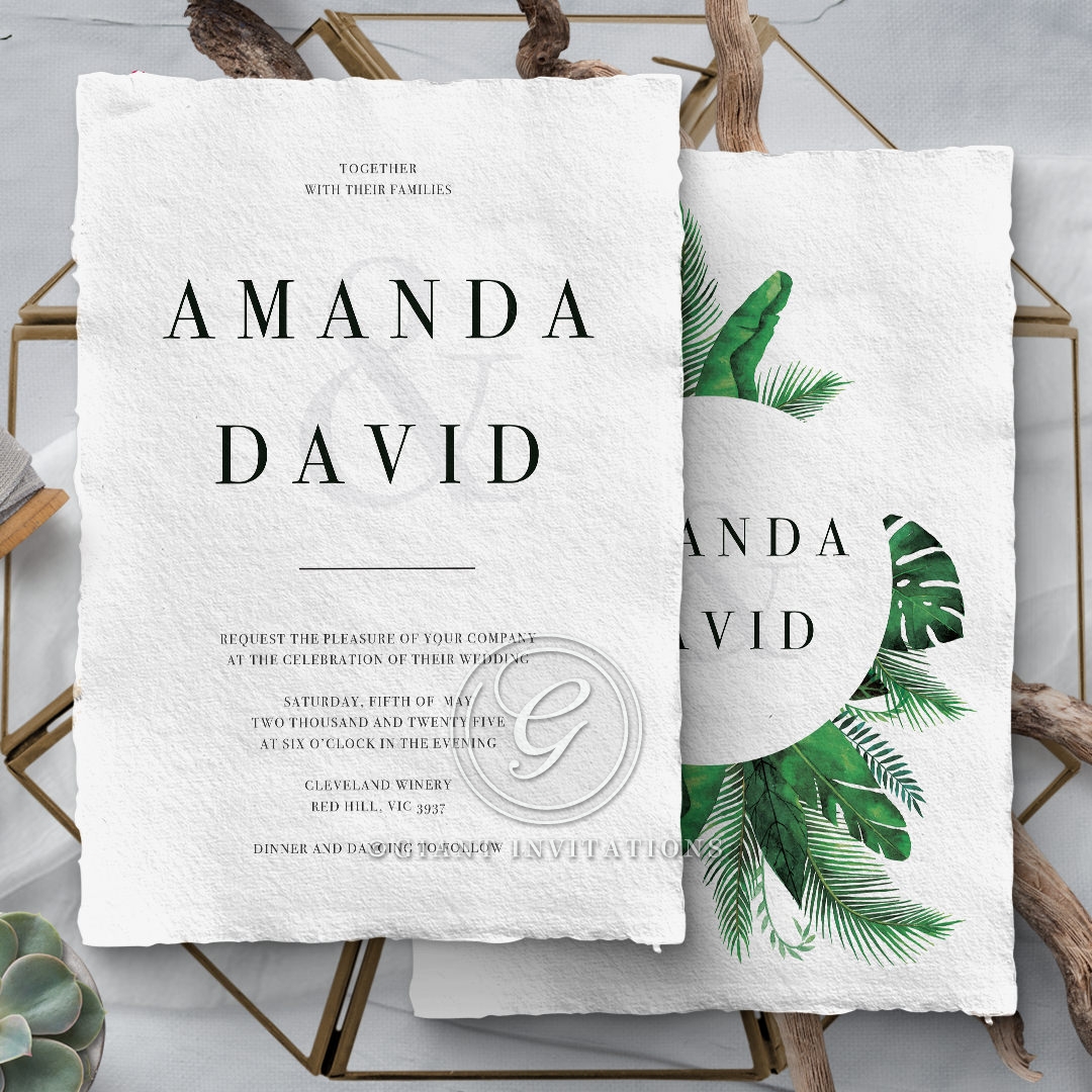 Refined Palm Leaves Stationery card Palm Leaves Wedding Card Design