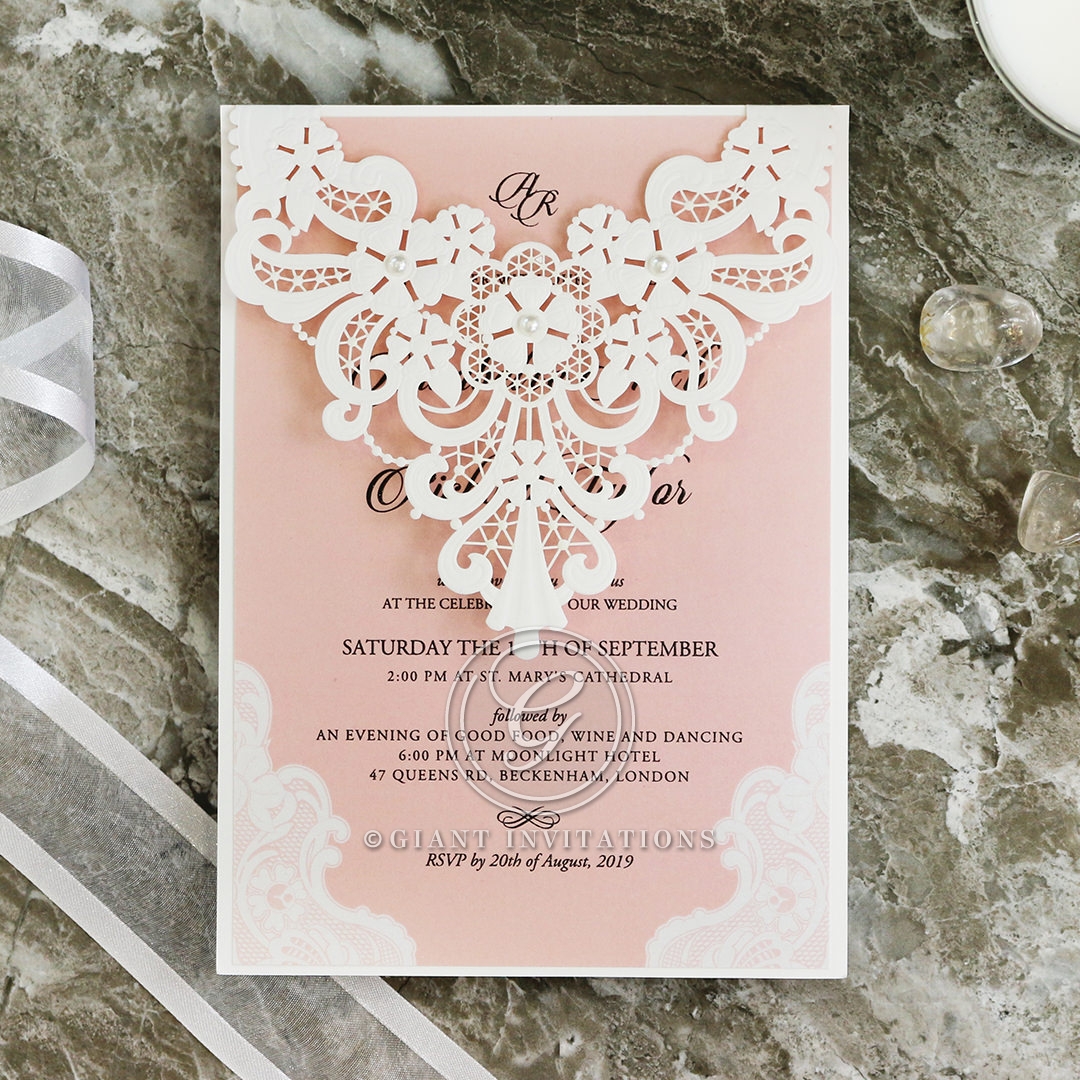 White Lace Drop Invitation Card