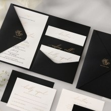 Minimalist Black Vertical Pocket - Wedding Invitations - PCK-VT-BL - 189059
