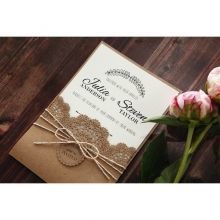 Craft card pocket invite with laser cut details, enclosing a white inner card printed in high rise fonts