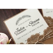 Country Lace Pocket Wedding invitation in Brown PWI115086 3