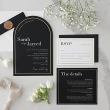 Gold Foil Stamped Border Arch with White Ink - Wedding Invitations - MB300-ARC-PFL-GG-WI-01x - 187737