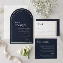 Navy Arch Shaped with Gold Pre-Foil - Wedding Invitations - CR12-ARC-PFL-GG-WI-01x - 187680