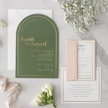 Green Arch Shaped with Custom Gold Foil - Wedding Invitations - GN300-ARC-FL-GG-01xxx - 189323