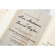 Wood stained theme inner card, with dainty golden foiled flowers, printed in high rise calligraphic fonts