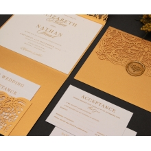 Royal Golden Lace with Pocket - Wedding Invitations - PWI116022-WH-C-7616 - 183889