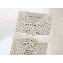 Cropped floral gatefold; white laser cut invitation