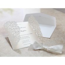 Opened flaps; floral laser cut wedding invitation; ivory inner paper