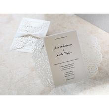 Ivory laser cut wedding card; beige inner paper; opened gatefold