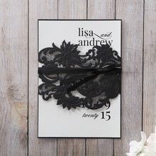 White Black Laser Cut Wrap with Ribbon - Wedding invitation - 40