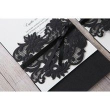 White Black Laser Cut Wrap with Ribbon - Wedding invitation - 11