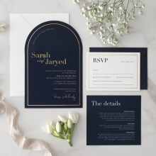 Navy Arch Shaped with Custom Gold Foil - Wedding Invitations - NV300-ARC-FL-GG-01xx - 189364