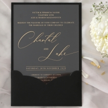 Acrylic with Foil with Ebony Half Pocket - Wedding Invitations - ACR-GG-PCBL-01 - 184925