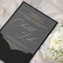 Acrylic with Foil with Ebony Half Pocket - Wedding Invitations - ACR-GG-PCBL-01 - 184927