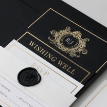 Elegant Black and Gold Royal Crest - Wedding Invitations - MB300-PFL-GG-03x - 188272